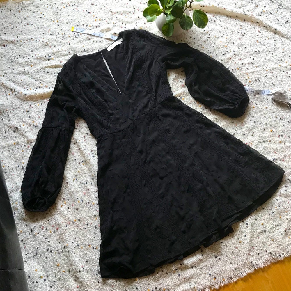 Nordstrom Black Long Sleeve V-Neck Mini Dress